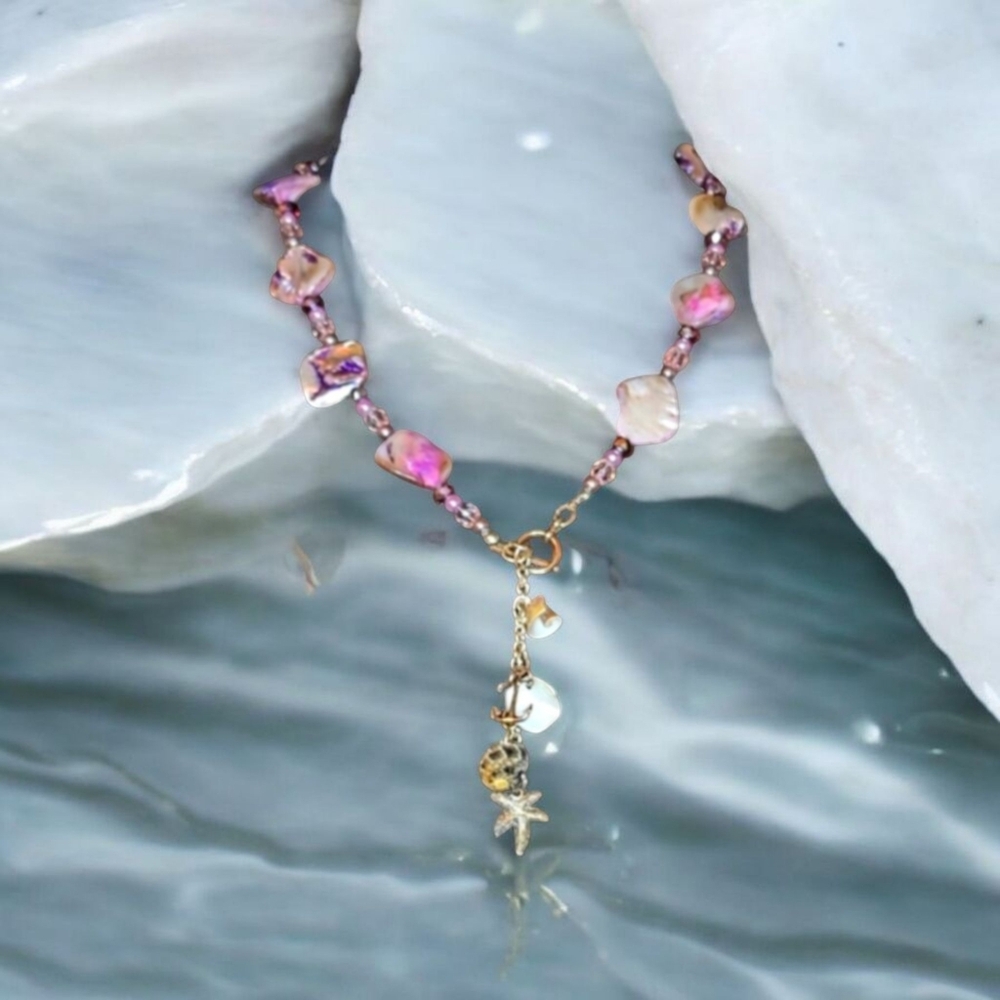 Handcrafted Necklace, Starfish Charm Necklace, Purple Lariat Necklace